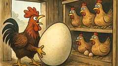 Witz: Ein Hahn wuchtet ein Straußenei