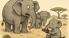 Witz: Elefantenmutter zum Kleinen: Schluss mit Mundharmonika!